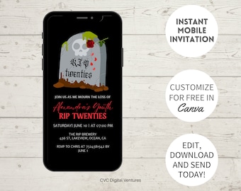 Gothic RIP to My 20s Party Invitation: Skull 30th Birthday (Digital)