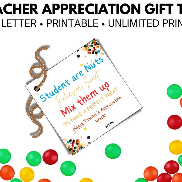Gifts For Teacher Appreciation Day, Students are Nuts Teachers are Sweet - Trail Mix Appreciation Gift Tags, Tags For Teacher Appreciation,