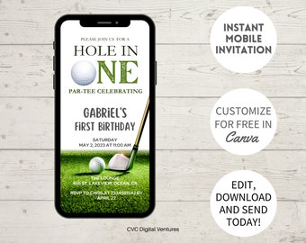 Golf First Birthday Invitation: Hole In One, Editable Phone Invite (Digital)