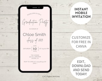 Digital Graduation Party Invitation: Editable Canva Template