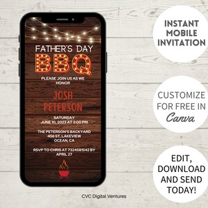 Editable BBQ Invitation For Father&#39;s Day, BBQ invite, Digital Invitation for BBQ, Editable Template