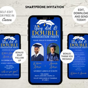 Royal Blue Double Graduation Invitation: Photo Evite (Digital)