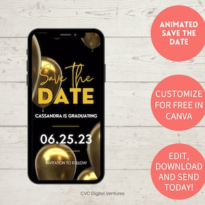 Save the date Graduation Party Template | Animated Save The Date | Phone Invite Canva | Class Of 2025 Graduation Party Save The Date
