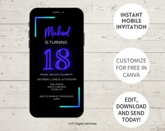 Inbjudan till 18-årsdag för pojkar: Redigerbar digital mall (Canva)