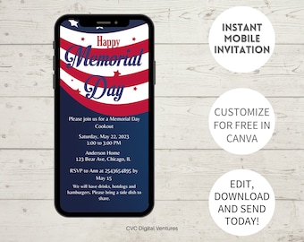 Editable Memorial Day BBQ Invitation: Patriotic Picnic (Digital MP4)
