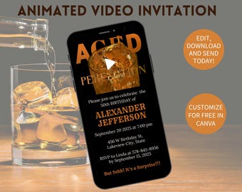 Men's 50th Birthday Animated Invitation: Whiskey Theme (Digital)