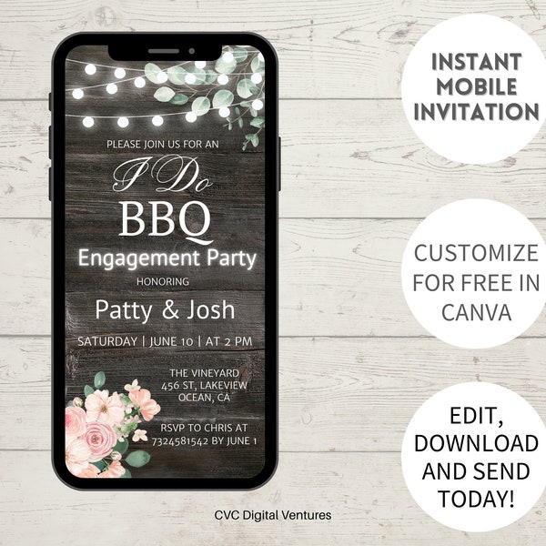 I Do Bbq Invitation, Bbq Engagement Party, BBQ Rehearsal Dinner, BBQ Couples Shower, BBQ Invite, His and Hers Shower, Editable Phone Invite