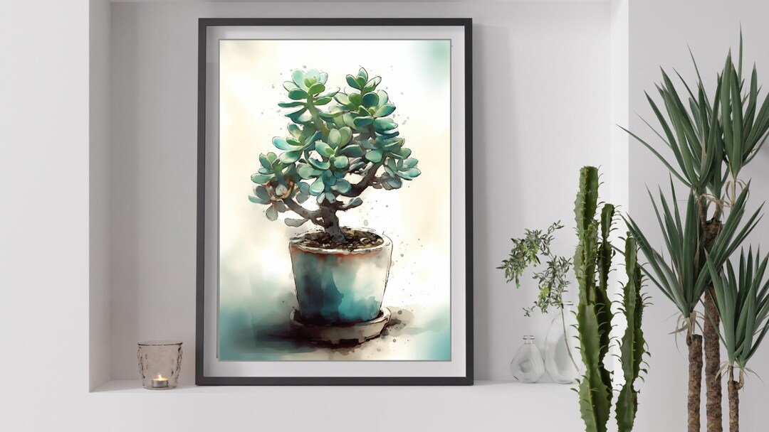 Jade Poster Lush Jade Plant Watercolor Poster Vibrant Succulent Art Print for Home ...
