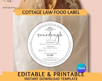 Editable Sourdough Bread Label Template | Cottage Food Bakery Sticker (Canva Download)