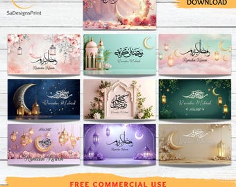 Ramadan Banner Designs – Arabic Calligraphy, Iftar Decor (Digital Download, 10 JPGs)