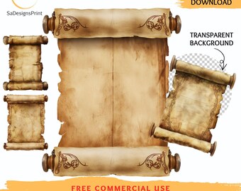 Vintage Paper Scroll PNG Clipart, Torn Edge Paper, Junk Journal (Digital Download, 12 JPG/PNGs