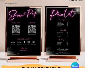 Price List Editable Template Scan to pay Template Canva, Beauty Salon, Nail Makeup Hair Stylist, Bundle price list Printable Pricing Guide