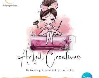 Editable crafts business logo watercolor crafter girl logo premade crafting logo cricut logo, sublimation logo handmade paper craft logo