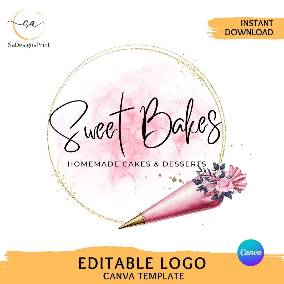 pink watercolour bakery logo | etsy | cake logo... Editable Watercolor Bakery Logo Home Bakers Logo DIY Bakery Logo for ...