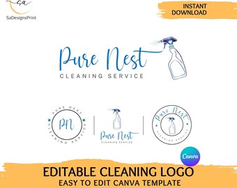 Editable Cleaning Logo Canva Template, House Cleaning Business Logo, Maid Service Logo Design, commercial Cleaning Company monogram premade