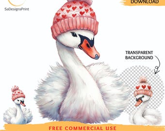 13 Cute Valentine Swan images watercolor love swan PNG , love bird png clipart, paper craft, digital download, junk journals, scrapbooking