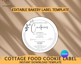 Editable Cottage Food Cookie Label Template | Round Bakery Sticker (Canva)