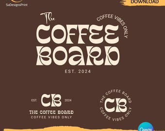 Editable Coffee Shop Logo Modern Retro Cafe Branding Kit Cafe Logo Submark & Watermark, Coffee Bar Brand Identity canva coffee logo bakery
