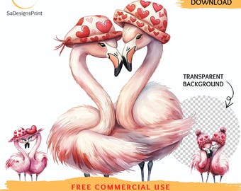 Flamingos Valentine Day cliparts: Love graphics, instant digital downloads (15 JPG/PNGs)
