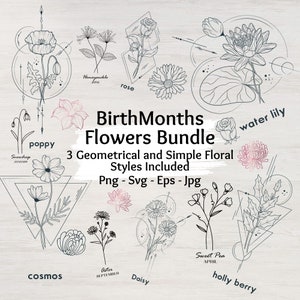 BirthMonth Svg Bundle 36 Flower Svg Geometrical Birth Flower Svg Floral svg, Botanical svg, Rose svg, Daisy svg, Poppy svg, Birthday svg