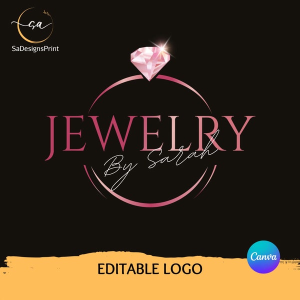 Jewelry shop logo editable premade etsy jewelry shop logo blog tiktok shop logo jewelry monogram canva template luxury wedding logo monogram