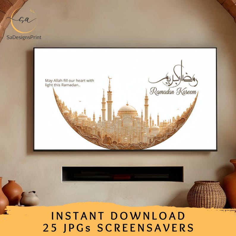 Ramadan Kareem Samsung Frame TV art bundle with 25 Islamic 4K digital wall art designs for Ramadan Mubarak home decor