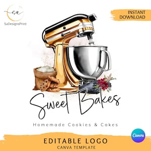 Premade bakery logo design template editable cake shop logo for bakery Canva logo personalized cookies logo for bakers modern bakery logo