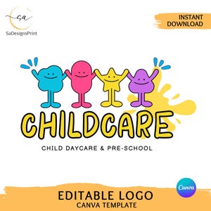 Editable kindergarten logo Childcare logo kids home daycare logo preschool logo Baby Sitting Logo Playful Kids Logo nursery logo edit text