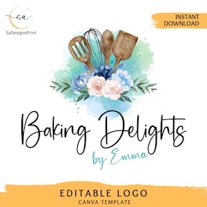 Editable watercolor bakery logo home bakers logo bakery business logo whisk logo cake logo logo patisserie bakery monogram cooking logo