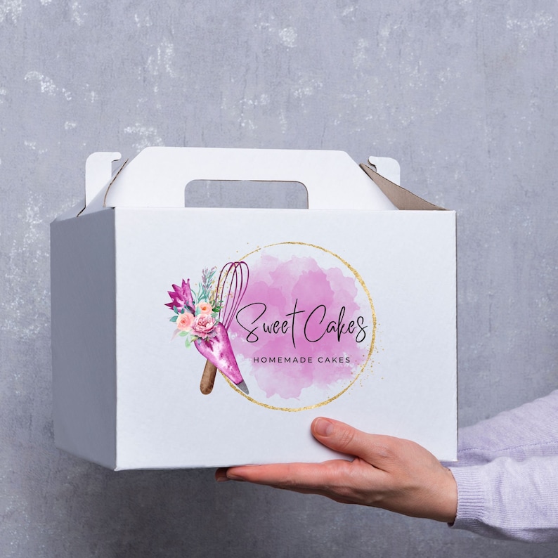 pink watercolour bakery logo | etsy | cake logo... Editable Watercolor Baking Logo for Home Bakers DIY Bakery Logo for ...