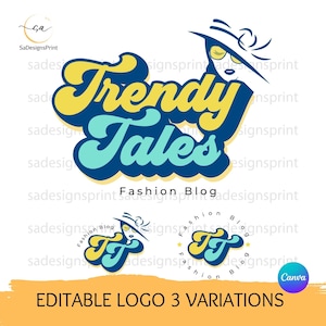Funky Groovy retro logo Editable groovy text Logo boutique logo DIY trendy Logo Design 3 variations fashion Logo glam logo canva template