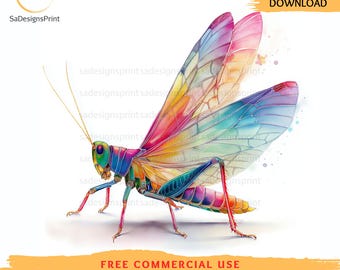 Colorful Grasshopper Clipart Bundle, Insect Junk Journal (PNG JPG Digital Download)