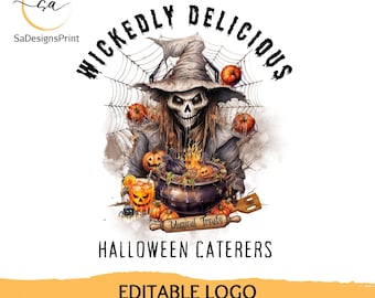 Halloween Kitchen caterers logo, Fall Kitchen Design, Scarecrow, Kitchen towel Sublimation png, halloween logo editable just add text
