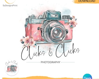 Editable premade Photography Logo and Watermark Premade Floral Camera Logo photographer Logo canva template Vintage Camera Logo studio logo
