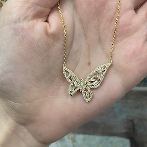 Butterfly Necklace| Gold Plated | Adjustable | Silver |Gift for Her | Cubic Zirconia | Affordable | Minimalist Style | Baguette Necklace| CZ