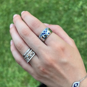 Thicker Gold Plated Cigar Band | Bubble Ring | Sterling Silver | Affordable Jewelry | Simulated Diamonds | Statement Ring |On Sale |Blue CZ