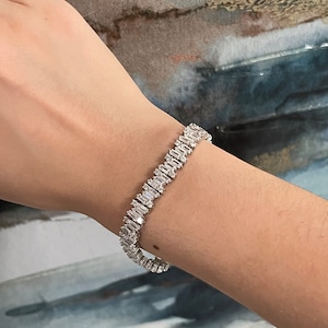 CZ Baguette Bracelet | Tennis Bracelet | Standard Size | Silver | Gift | Elegant Jewelry | Cubic Zirconia | Eternity Style | On Sale |Bridal