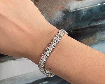 CZ Baguette Bracelet | Tennis Bracelet | Standard Size | Silver | Gift | Elegant Jewelry | Cubic Zirconia | Eternity Style | On Sale |Bridal