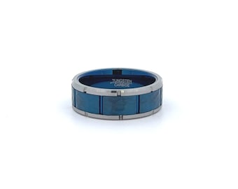 Blue Tungsten Band | Mens Ring | 8mm Wedding Ring | Carbide | Anniversary | Affordable Engagement Band | On Sale | Free Engraving | Chrome