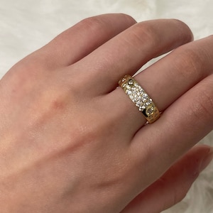 Gold Plated Cigar Band | Bubble Ring | Sterling Silver | Simulated Diamond | Affordable Jewelry | Statement Ring | On Sale | Fine Jewelry