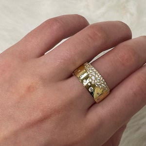 Thicker Gold Plated Cigar Band Bubble Ring Sterling Silver Affordable Jewelry Simulated Diamonds Statement Ring On Sale image 1