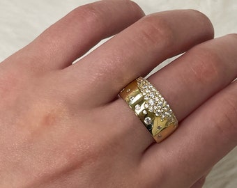 Thicker Gold Plated Cigar Band | Bubble Ring | Sterling Silver | Affordable Jewelry | Simulated Diamonds | Statement Ring | On Sale