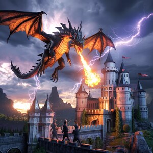 ドラゴンアートプリントの即時ダウンロード、壁飾りやユニークなギフトに最適なファンタジードラゴンイラスト3点