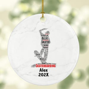 Skateboarding Skateboarder Ornament, Skater Gift, Skateboard Word Art Ornament, Personalized Porcelain Keepsake for Skate Lovers