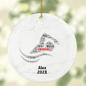 Personalized Swimming Ornament – Custom Swimmer Gift – Word Art Keepsake for Coaches, Athletes, and Swim Teams