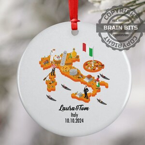 Italy Cultural Map Ornament, Engagement, Married, Travel, Gift for Engaged Couple, Engagement Gift, Trip, Vacation Souvenir