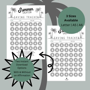 Geldspar-Herausforderung, Sommer-Spar-Tracker zum Ausdrucken, positive Motivation, Spar-Tracker PDF, US-Letter, A5 und A6