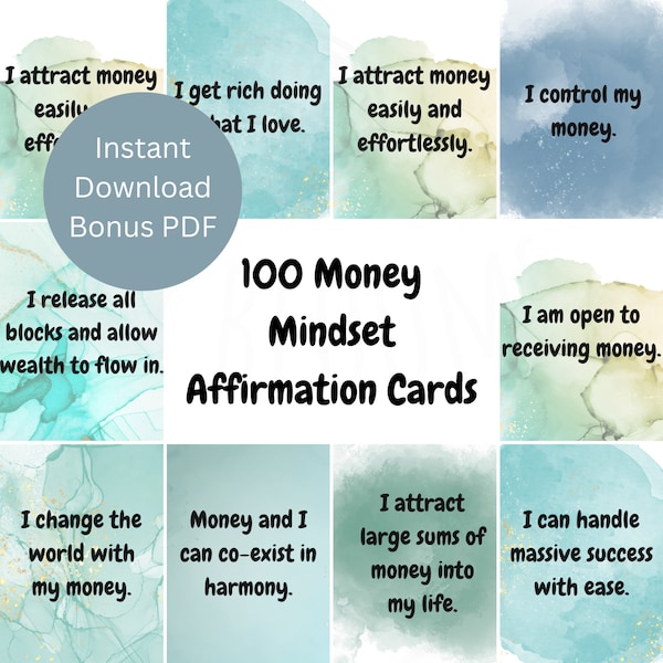 Affirmation Cards, Printable Money Mindset Affirmation Quotes, Money Affirmations, Money Mindset Cards Download, Manifestation Cards,