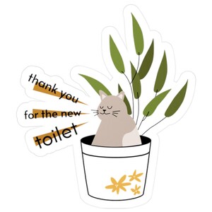 Sticker en vinyle plante et chat rigolo | Sticker chat mignon, sticker salle de bain drôle, cadeau pour amoureux des chats, sticker pour amoureux des plantes
