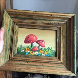 Vintage MCM Mushroom Oil Painting Framed